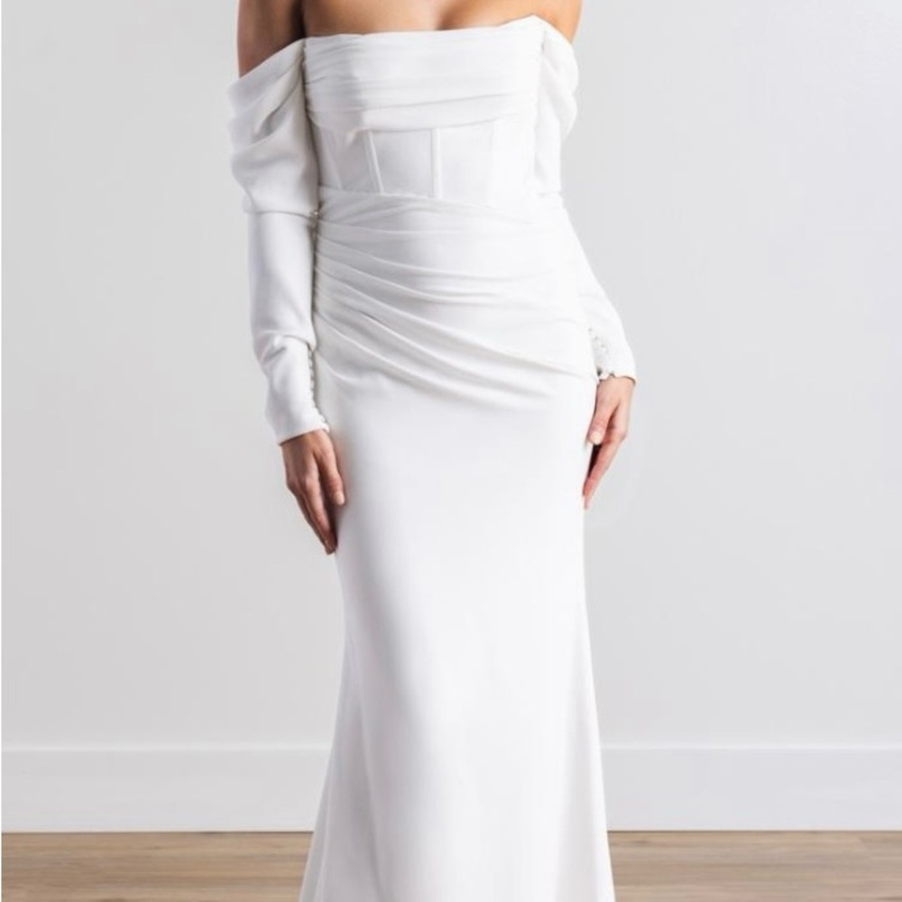 Wtoo White Off-Shoulder Bishop Sleeve Bridal Gown